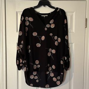 Daniel Rainn Black Blouse with Floral Design